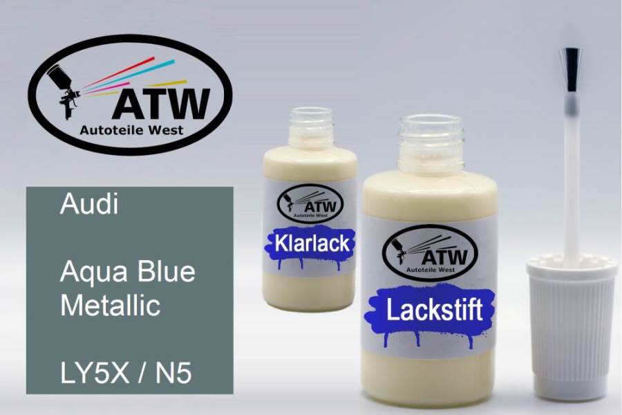 Audi, Aqua Blue Metallic, LY5X / N5: 20ml Lackstift + 20ml Klarlack - Set, von ATW Autoteile West.